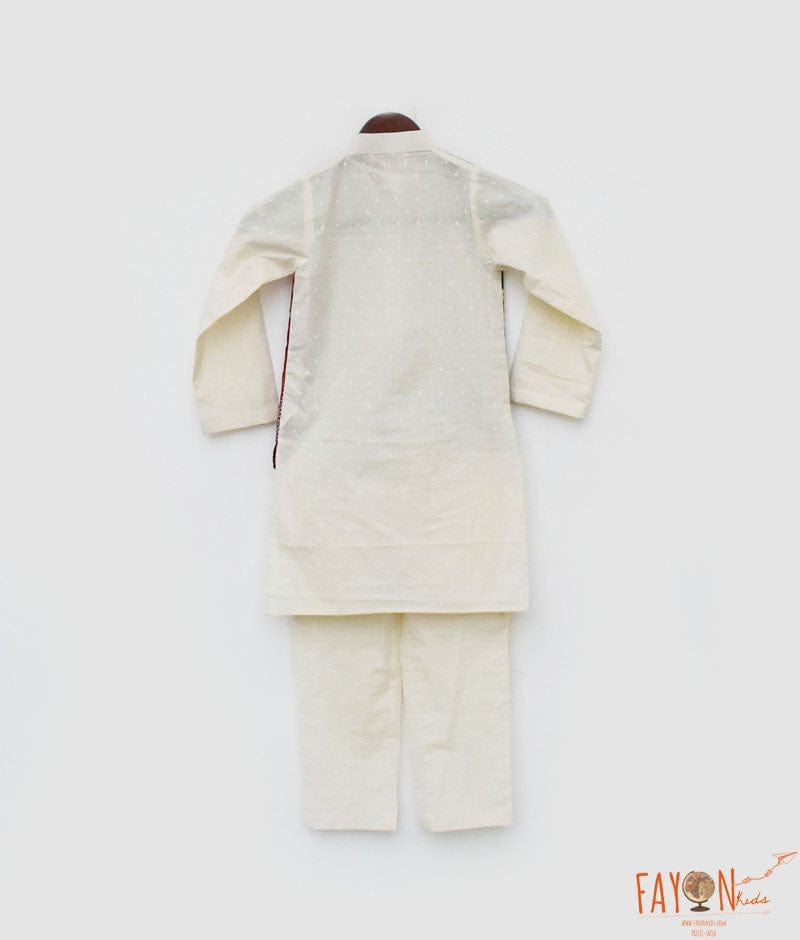 Off white Self Kurta Jacket and Pant for Boys