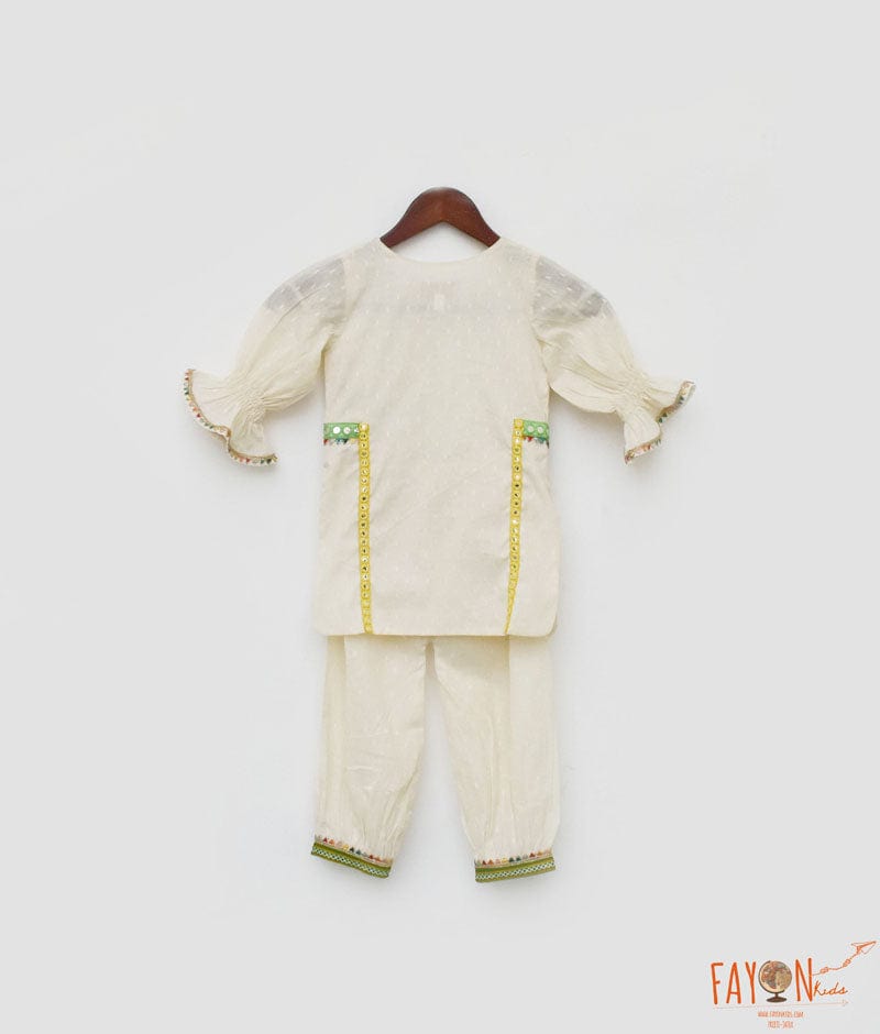 Off white Self Kurti and Salwar for Girls