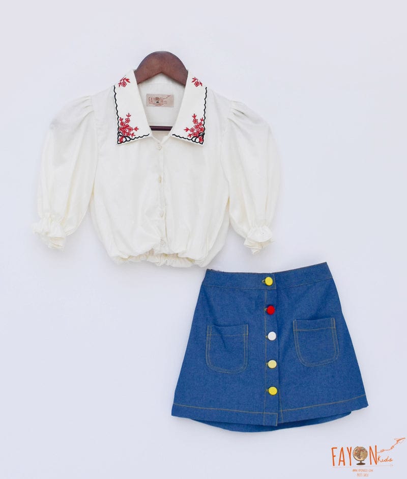 Off white Top Denim Skirt for Girls