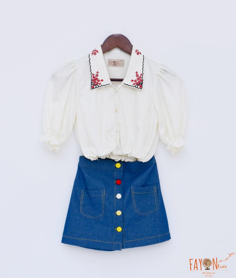 Off white Top Denim Skirt for Girls