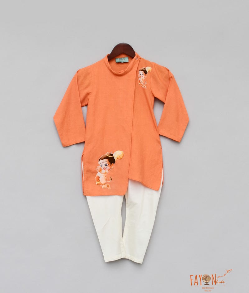 Orange Idol Printed Kurta with Chudidar for Boys