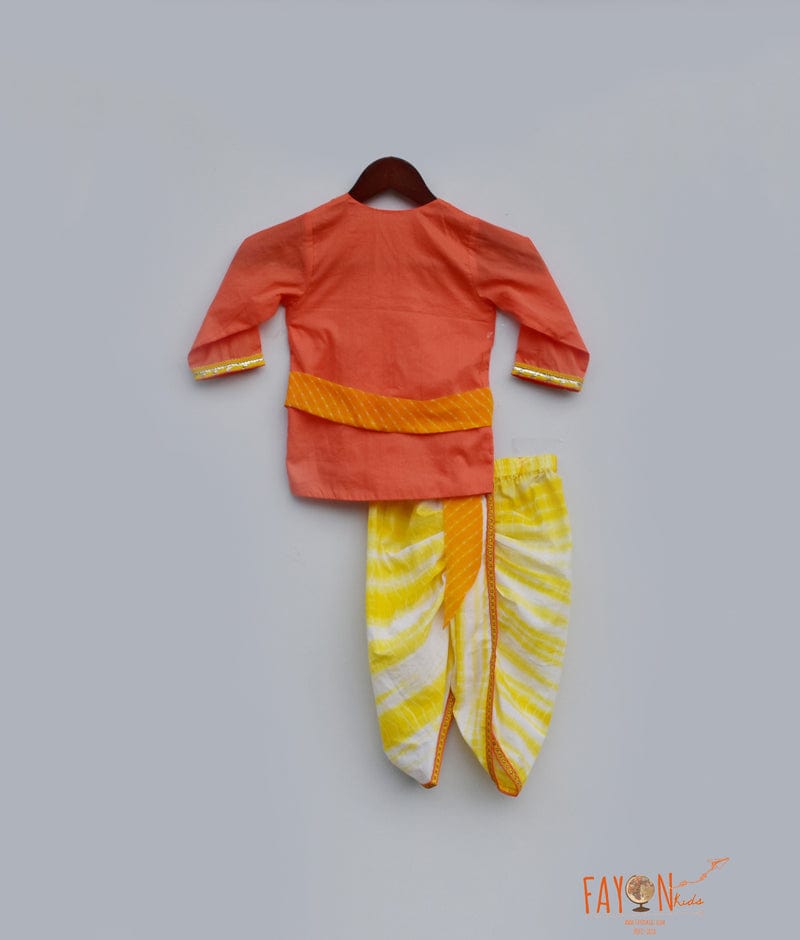 Orange Kurta with Yellow Dhoti for Boys