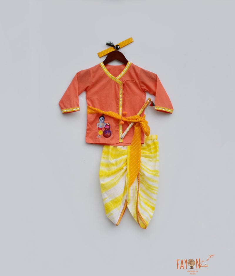 Orange Kurta with Yellow Dhoti for Boys