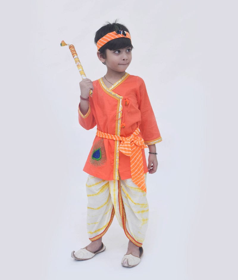 Orange Kurta with Yellow Dhoti for Boys