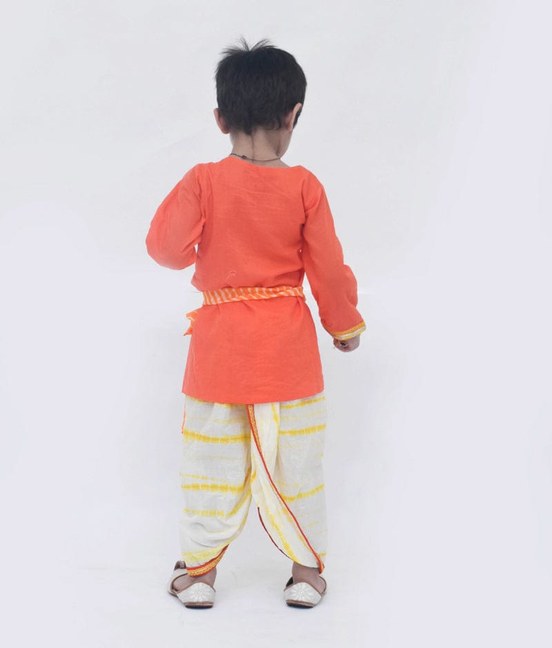 Orange Kurta with Yellow Dhoti for Boys