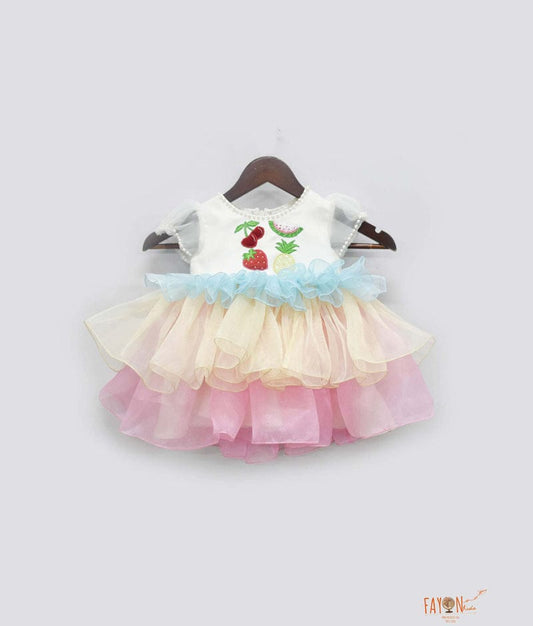 Organza Frock with Fruits Motif for Girls