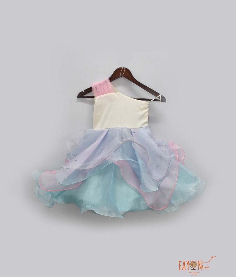 Organza Frock with Mermaid motif and 3D flowers for Girls