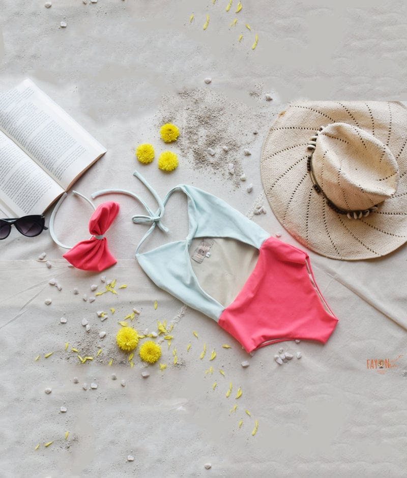 Pastel Blue Neon Pink Swim Wear for Girls