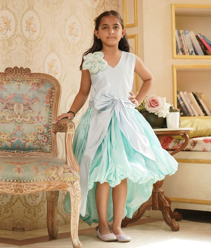 Pastel Blue Sea Green Gown for Girls