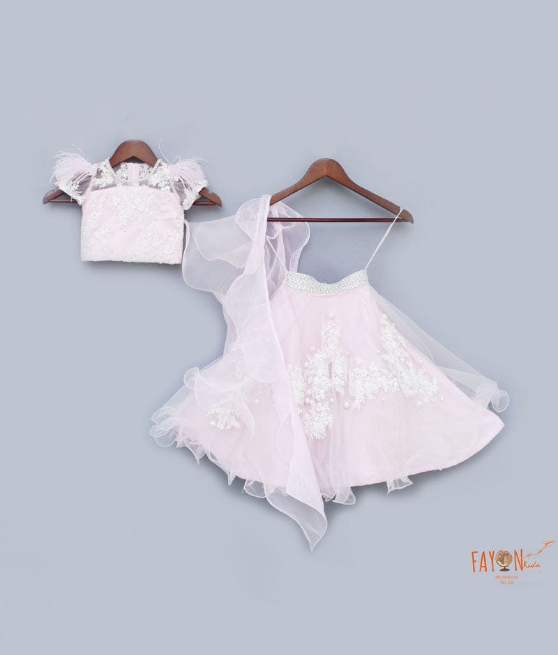 Pastel Pink Embroidery Lehenga with Choli Organza Dupatta for Girls