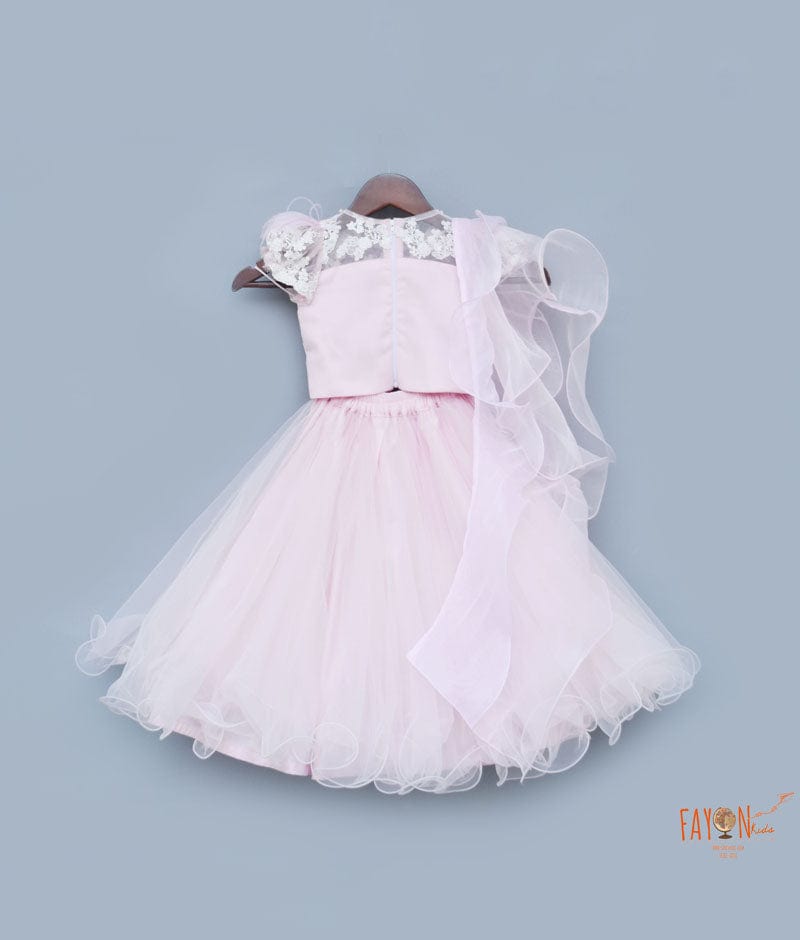Pastel Pink Embroidery Lehenga with Choli Organza Dupatta for Girls