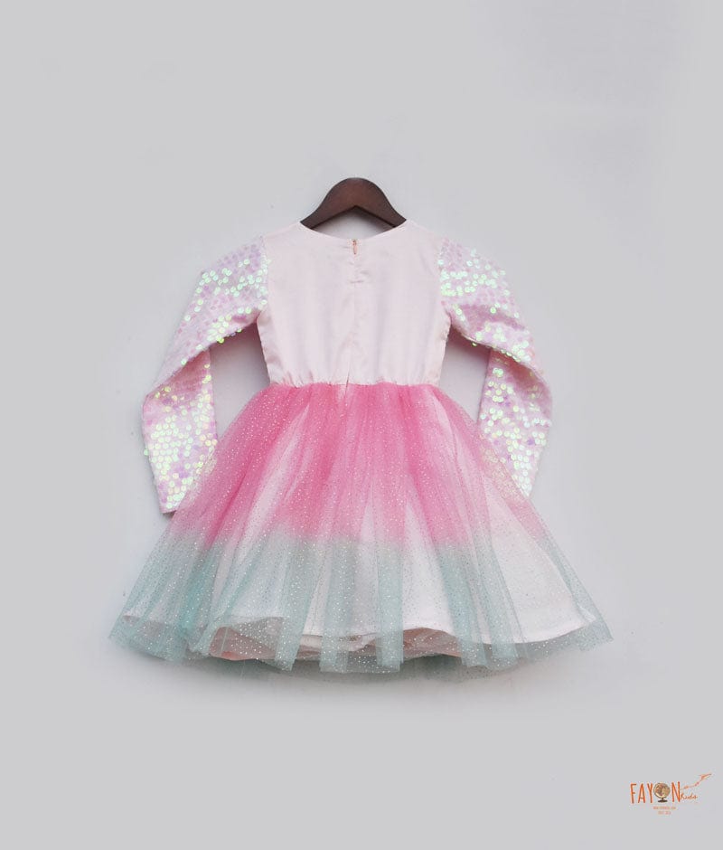 Pastel Pink Sequins Glitter Net Frock for Girls