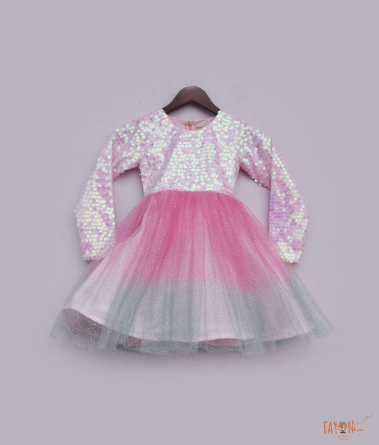 Fayon Kids Pastel Pink Sequins Glitter Net Frock for Girls