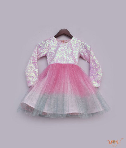 Pastel Pink Sequins Glitter Net Frock for Girls