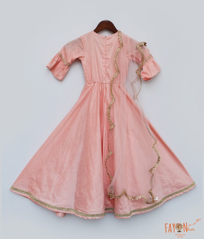 Peach Anarkali with Net Dupatta for Girls