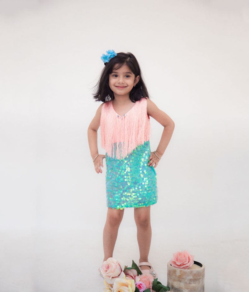 Peach Blue Dress for Girls