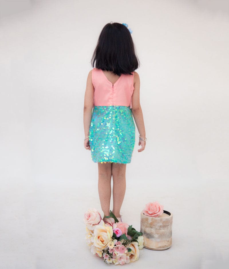 Peach Blue Dress for Girls