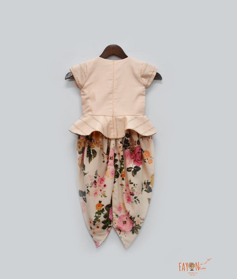 Peach Chanderi Printed Dhoti Set for Girls