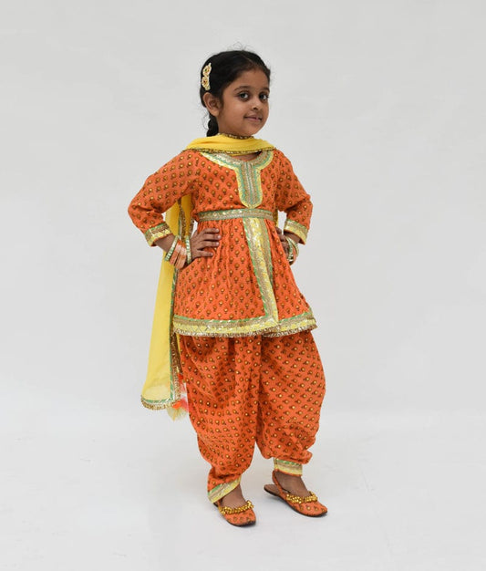 Peach Cotton Printed Dhoti Set with Georgette Dupatta for Girls