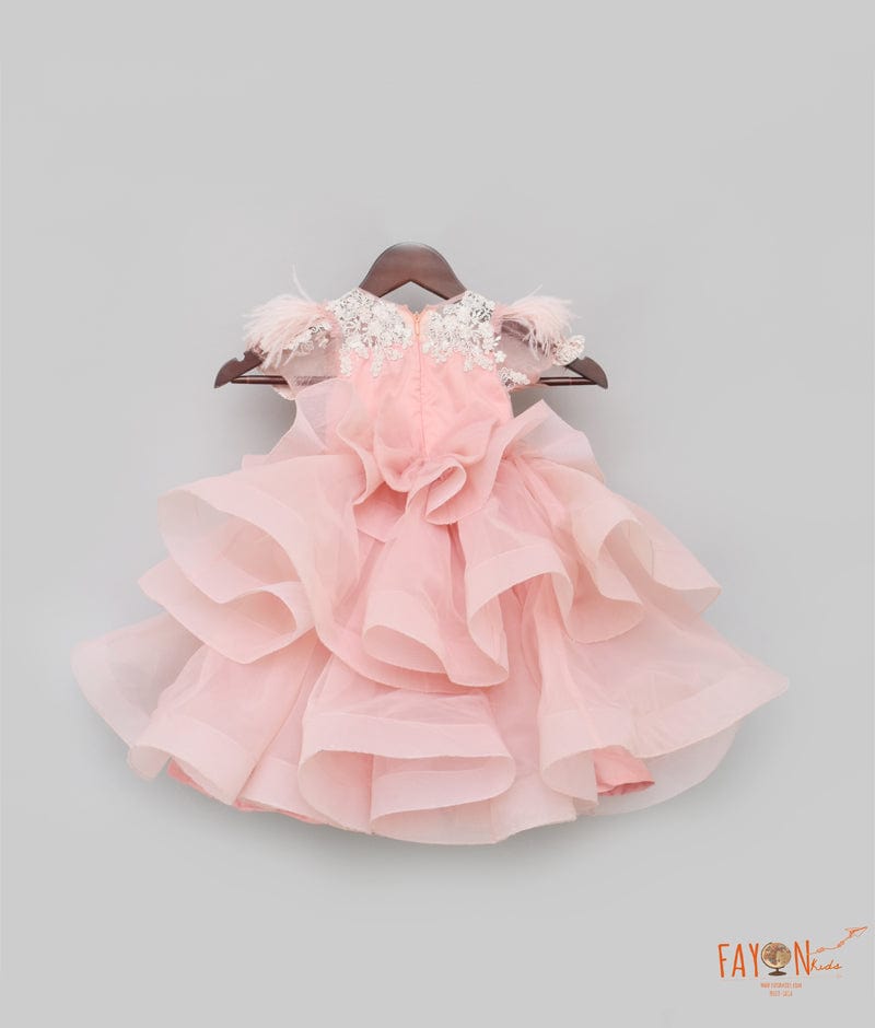 Peach Embroidery Net Gown for Girls