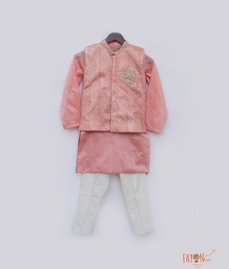 Peach Gota Jacket with Kurta Pant for Boys