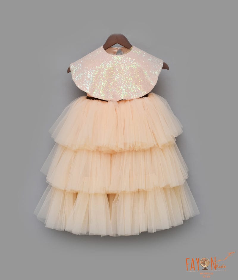 Peach Gown with Cape for Girls