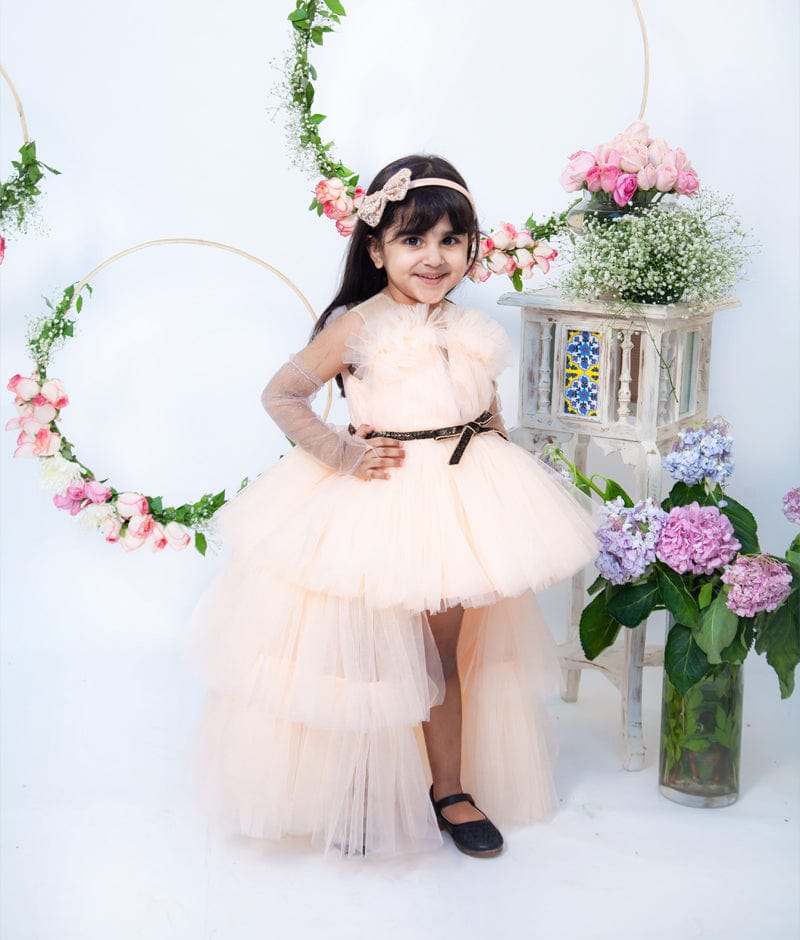 Peach Gown with Cape for Girls