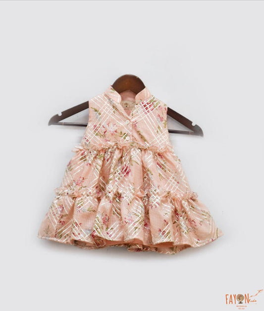 Peach Kotta Printed Anarkali for Girls