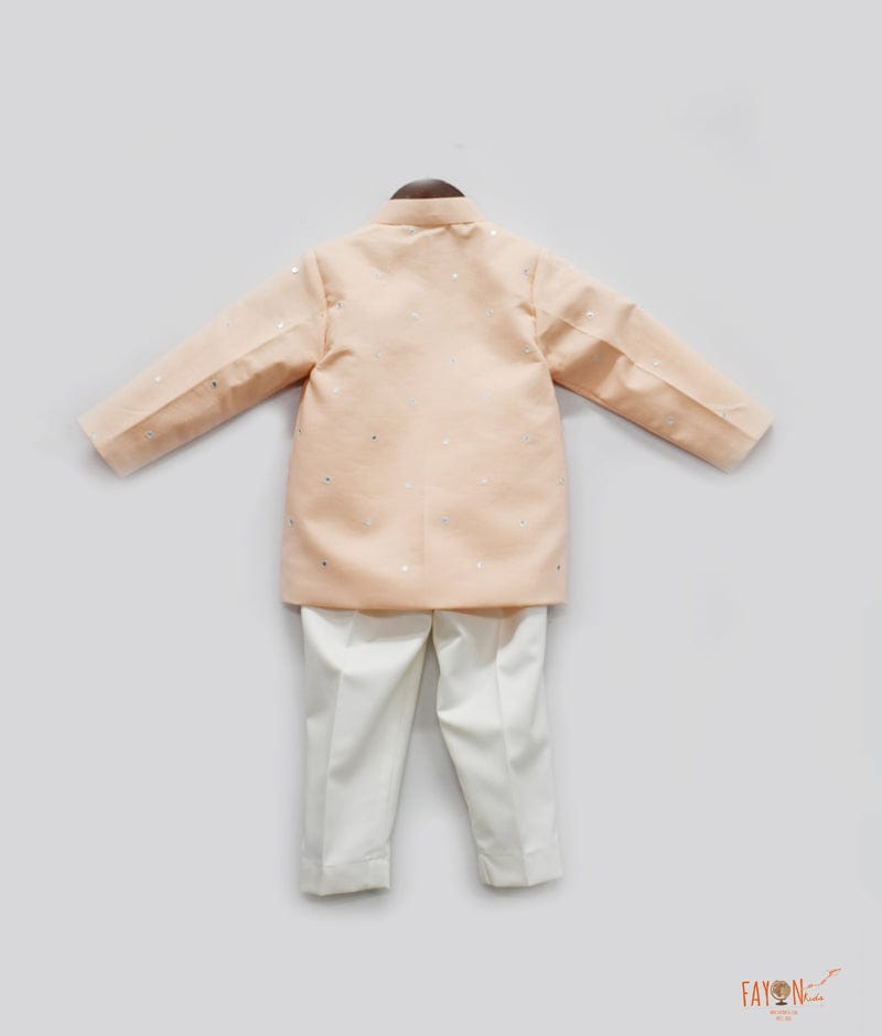 Peach Mirror Embroidered Bandgala with Pant for Boys