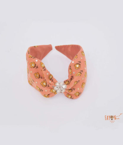Fayon Kids Peach Printed Knotted Hairband for Girls