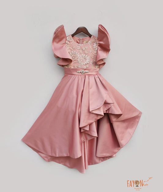 Peach Satin High Low Dress for Girls