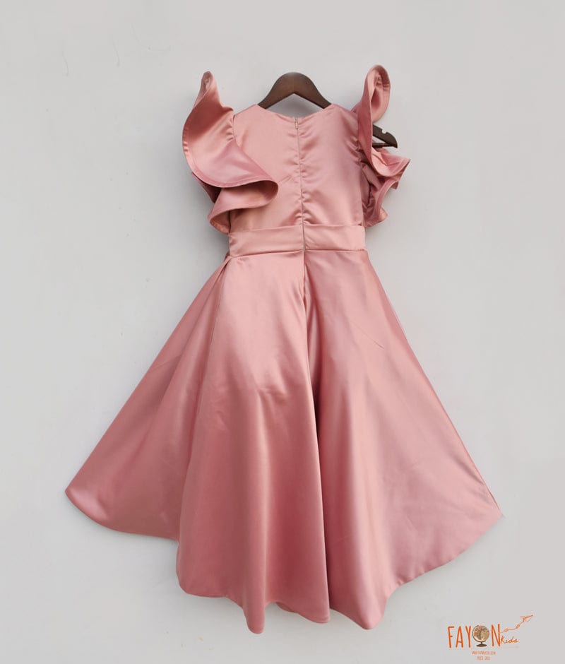 Peach Satin High Low Dress for Girls