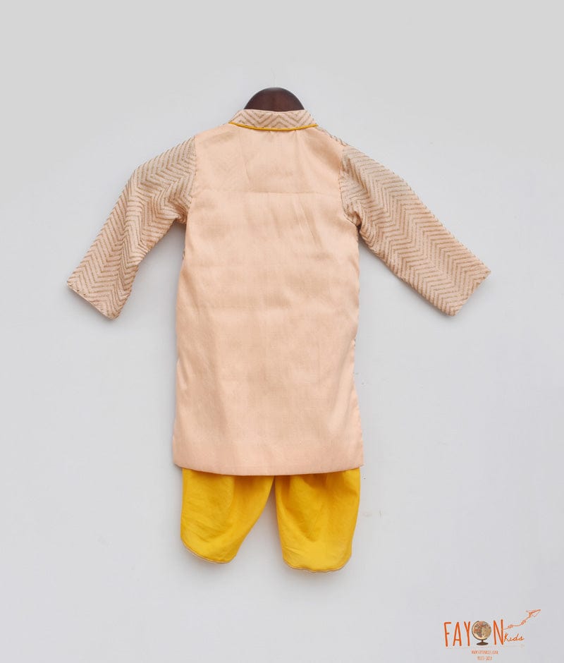 Peach Sequence Silk Kurta with Tulip Dhoti for Boys
