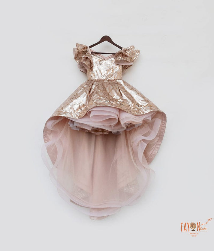 Peach Sequins High Low Dress for Girls