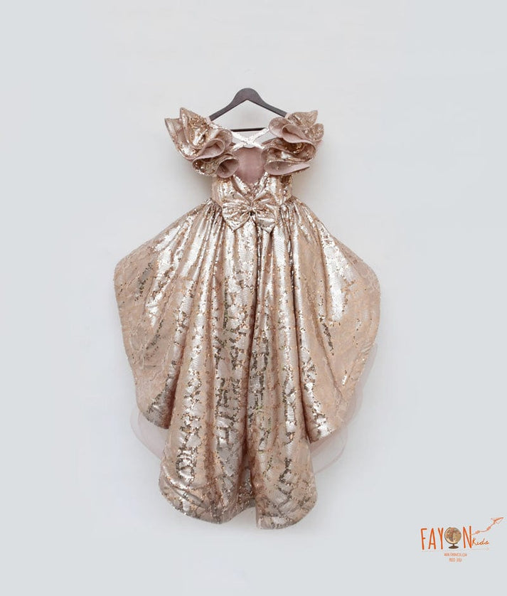 Peach Sequins High Low Dress for Girls