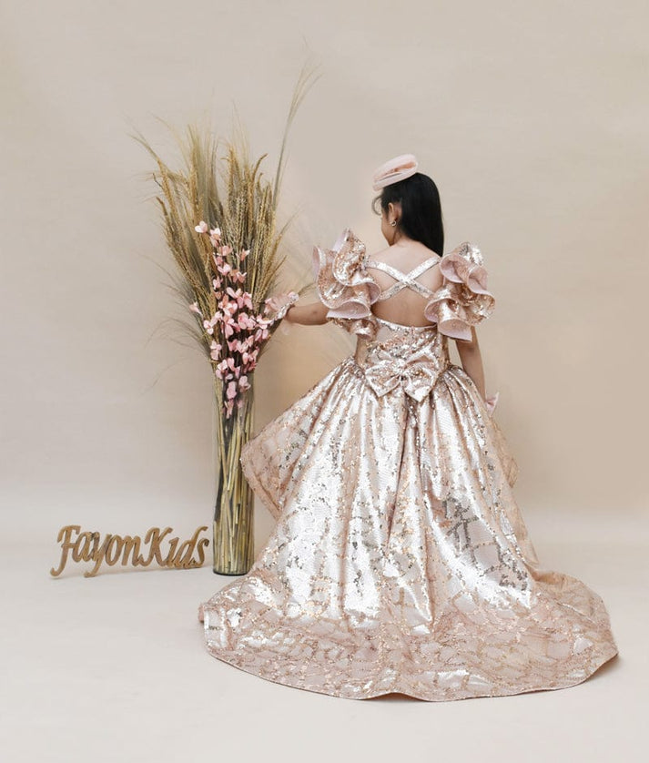 Peach Sequins High Low Dress for Girls