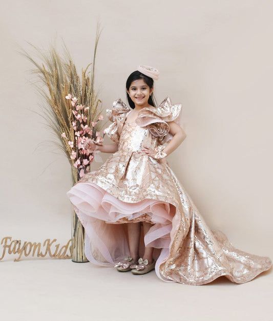 Peach Sequins High Low Dress for Girls