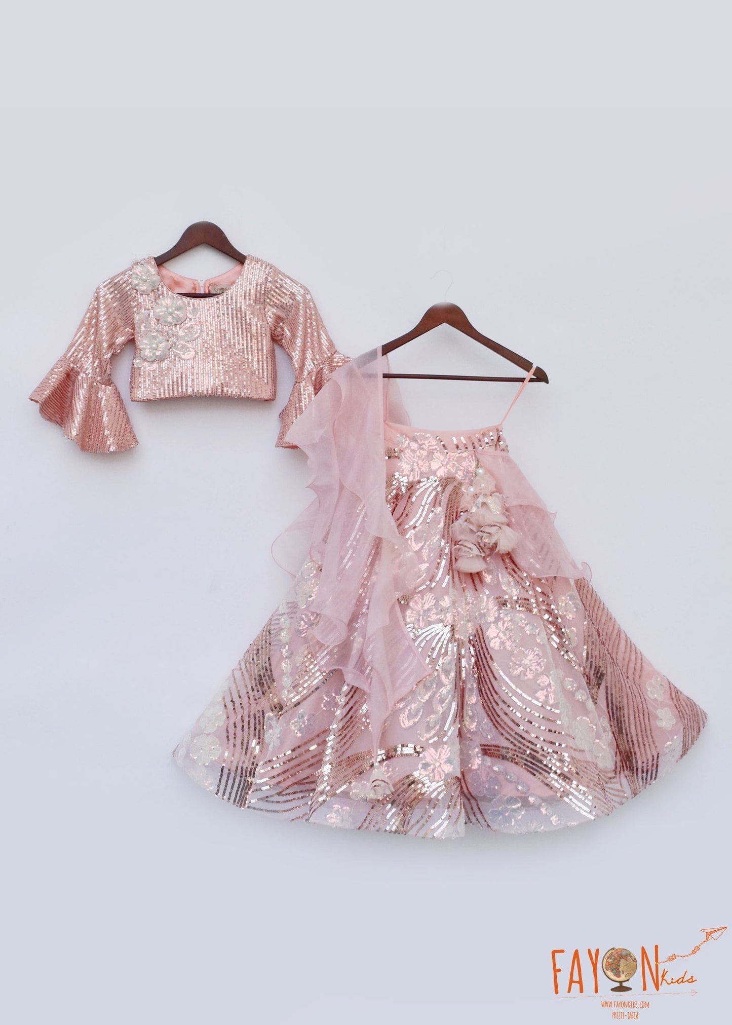 Peach Sequins Lehenga Choli Organza Dupatta for Girls
