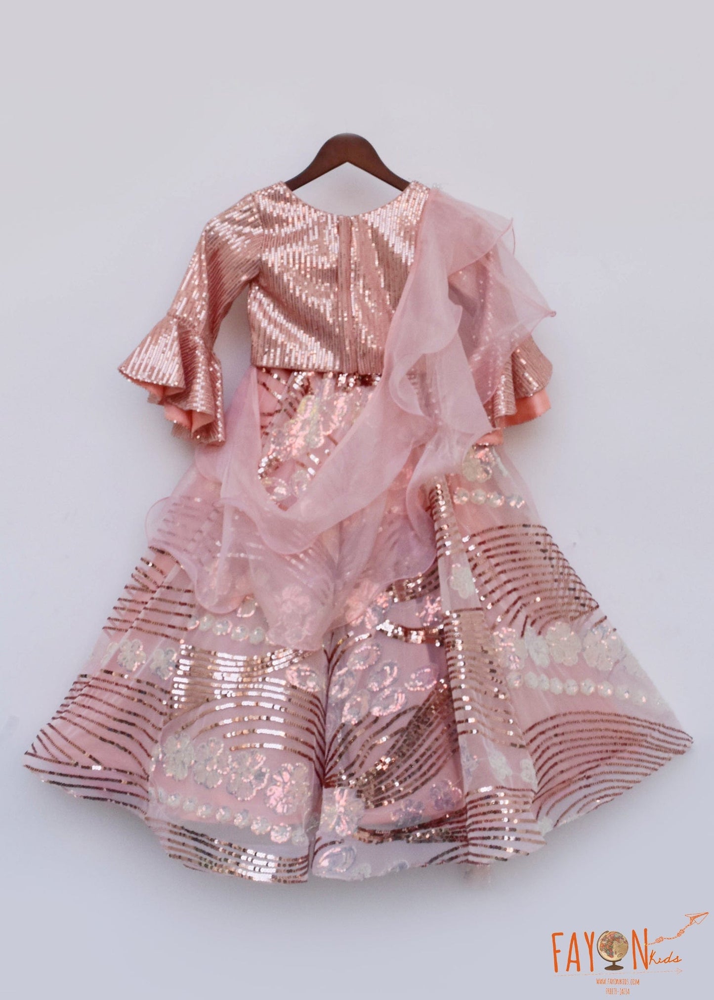 Peach Sequins Lehenga Choli Organza Dupatta for Girls