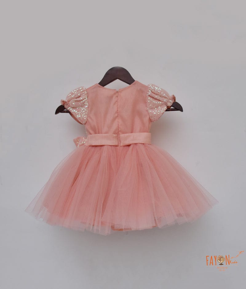 Peach Sequins Net Frock for Girls