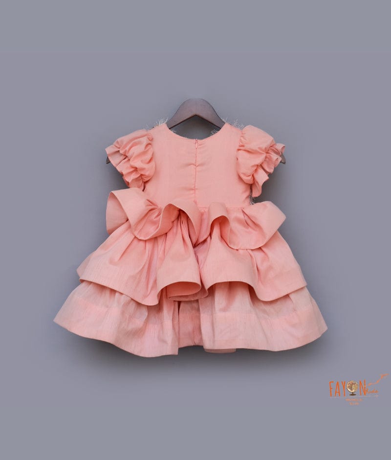 Peach Sequins Tassel Frock for Girls