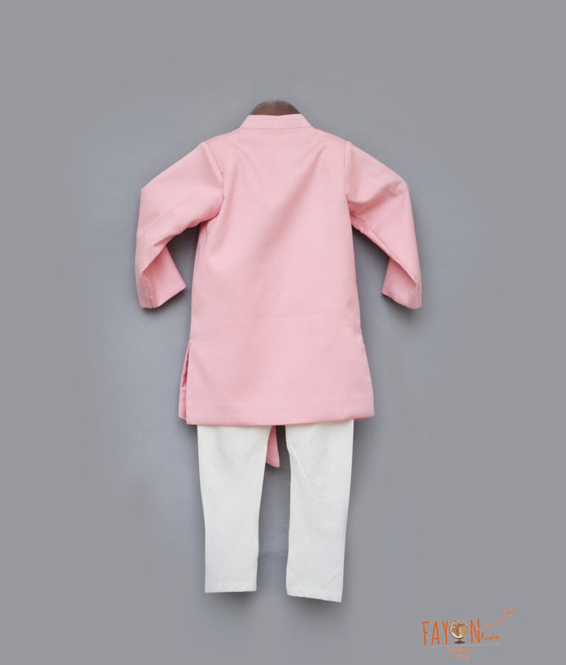 Pink Achkan with Off White Chudidar for Boys