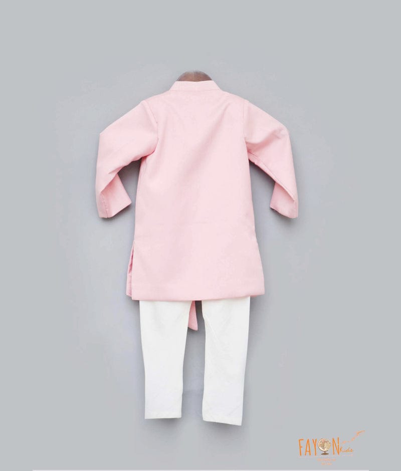 Pink Achkan with Printed Buttons Pant for Boys