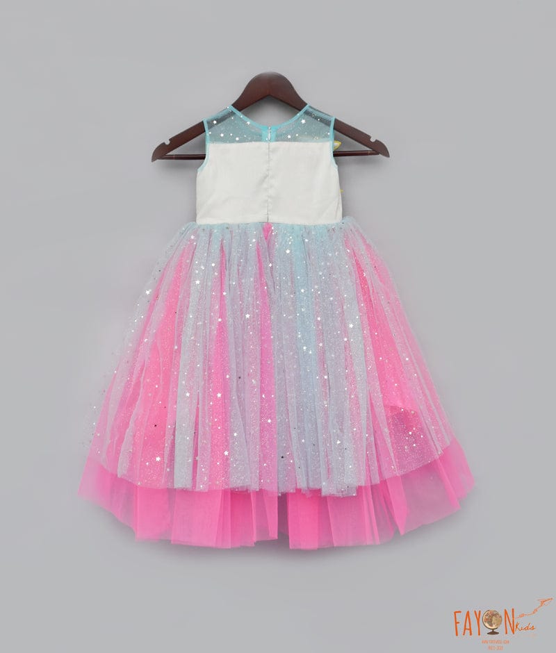 Pink Blue High Low Frock for Girls