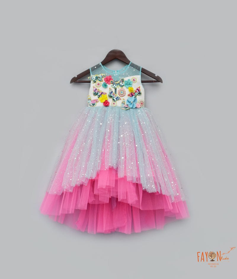 Pink Blue High Low Frock for Girls
