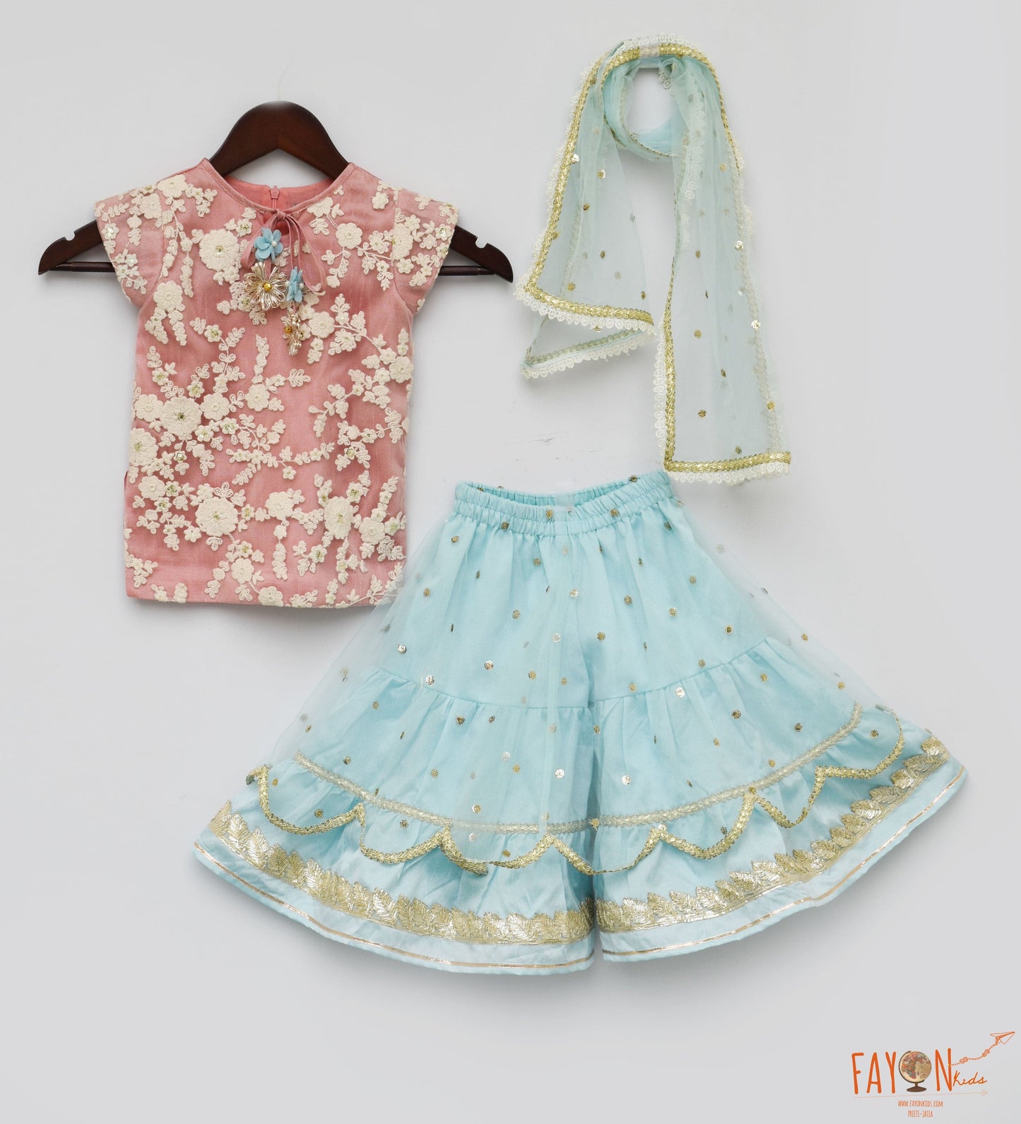 Peach Printed Sharara with Kurti for Girls
