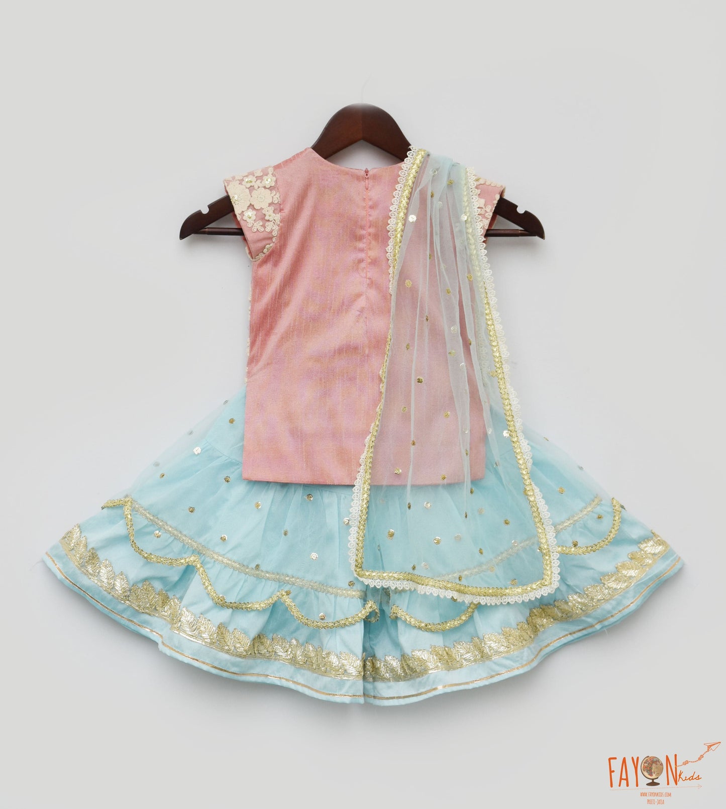 Peach Printed Sharara with Kurti for Girls