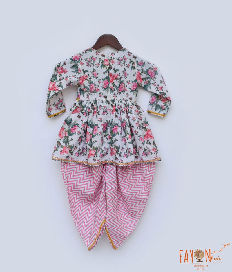Pink Floral Print Peplum and Dhoti for Girls