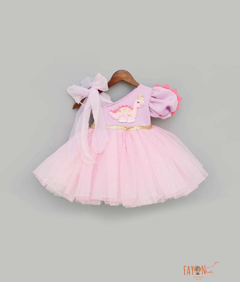 Pink Glitter Net Lilac Frock for Girls
