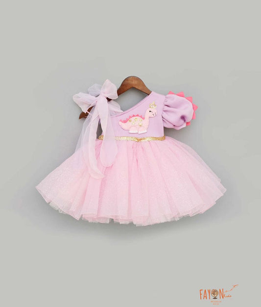 Pink Glitter Net Lilac Frock for Girls